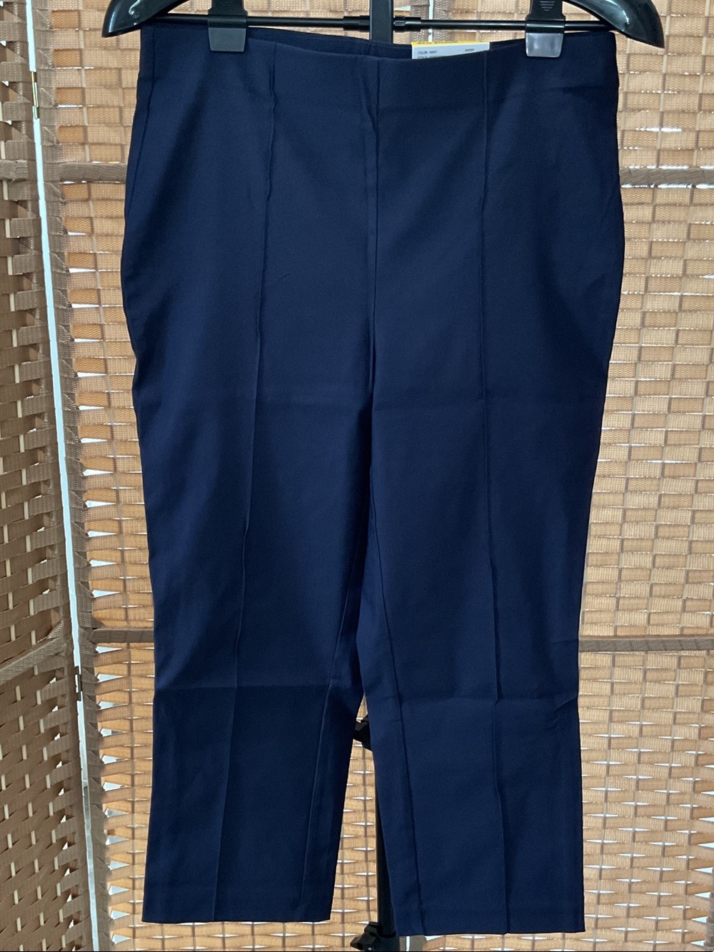 Rafaella Navy Straight-Leg Pintuck Crop